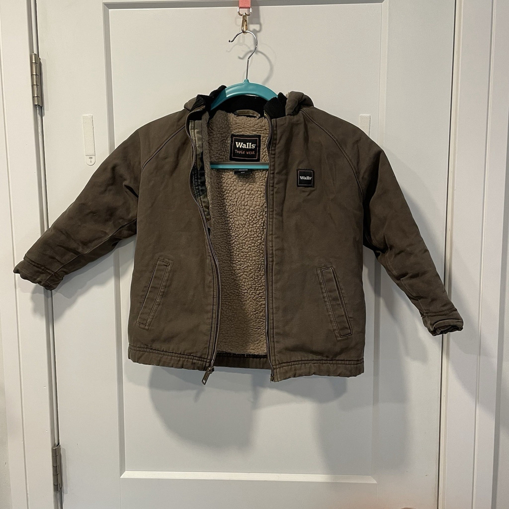 Walls Tough Wear Lined Canvas Jacket Youth Sz Small Hooded- Needs New Zipper